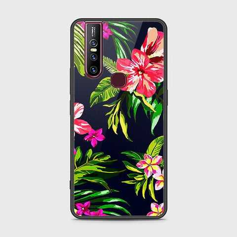 Vivo V15 Cover - Floral Series - HQ Ultra Shine Premium Infinity Glass Soft Silicon Borders Case