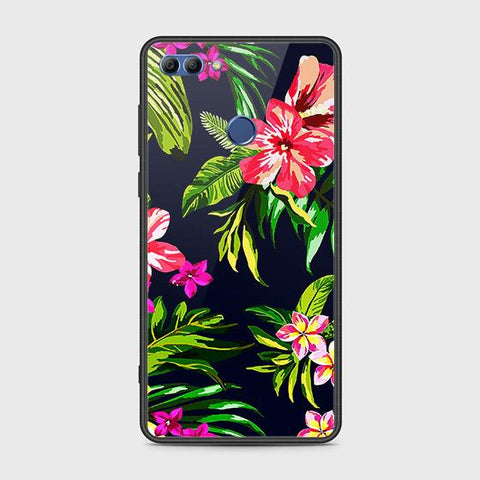 Huawei Y9 2018 Cover - Floral Series - HQ Ultra Shine Premium Infinity Glass Soft Silicon Borders Case