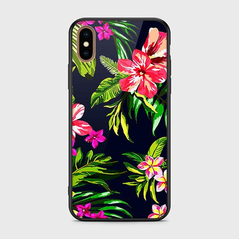 iPhone XS Cover - Floral Series - HQ Ultra Shine Premium Infinity Glass Soft Silicon Borders Case