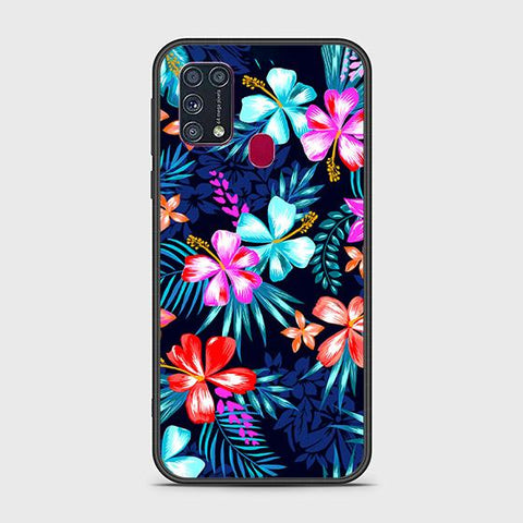 Samsung Galaxy M21 Cover - Floral Series - HQ Ultra Shine Premium Infinity Glass Soft Silicon Borders Case