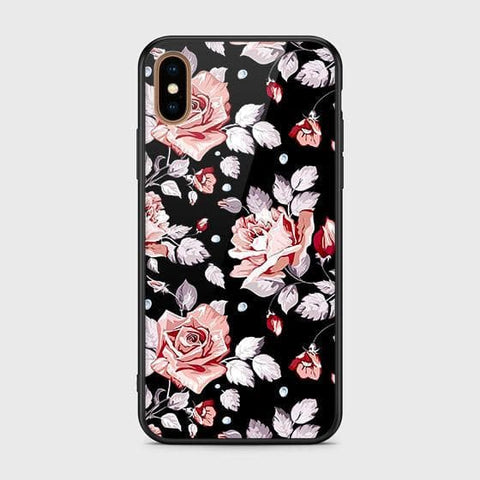 iPhone XS Cover - Floral Series - HQ Ultra Shine Premium Infinity Glass Soft Silicon Borders Case