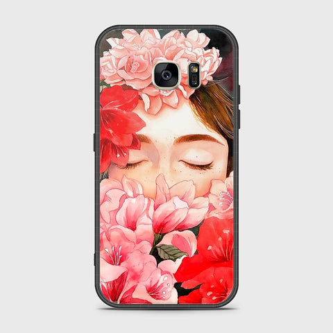 Samsung Galaxy S7 Cover- Floral Series - HQ Ultra Shine Premium Infinity Glass Soft Silicon Borders Case