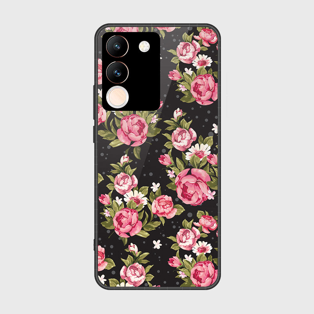 vivo V29e Cover- Floral Series - HQ Ultra Shine Premium Infinity Glass Soft Silicon Borders Case