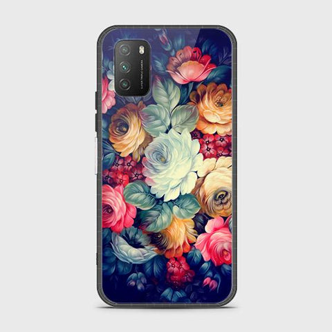 Xiaomi Redmi 9T Cover - Floral Series 2 - HQ Ultra Shine Premium Infinity Glass Soft Silicon Borders Case