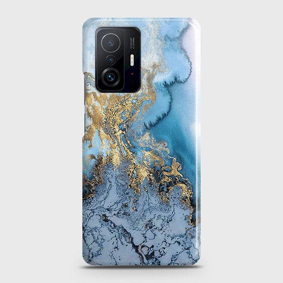 Xiaomi 11T Cover - Trendy Golden & Blue Ocean Marble Printed Hard Case with Life Time Colors Guarantee B80