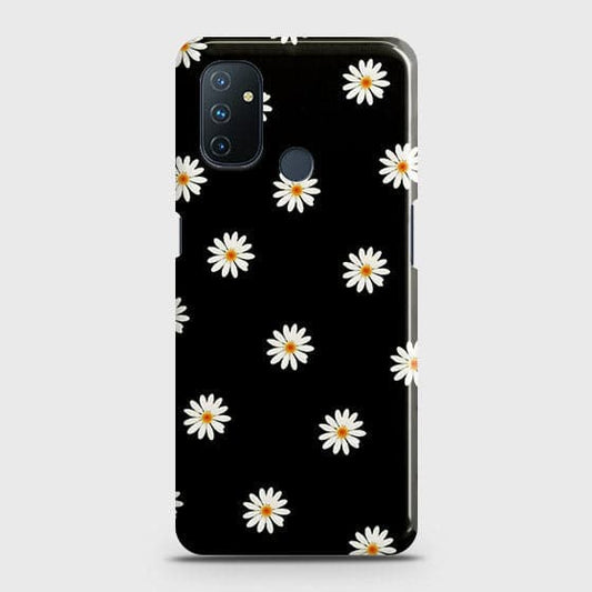 OnePlus Nord N100 Cover - White Bloom Flowers with Black Background Printed Hard Case with Life Time Colors Guarantee