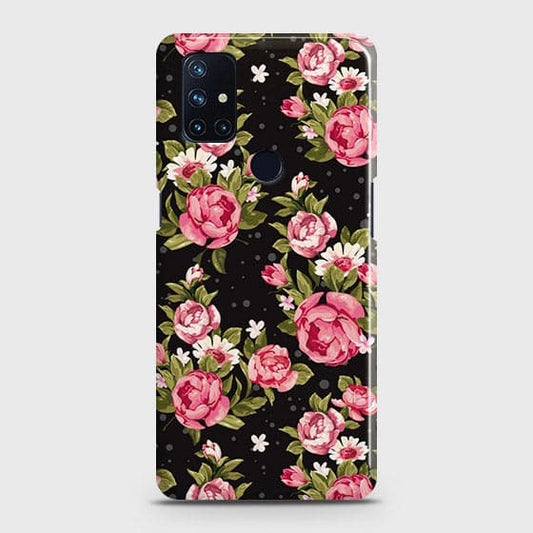 OnePlus Nord N10 5G Cover - Trendy Pink Rose Vintage Flowers Printed Hard Case with Life Time Colors Guarantee