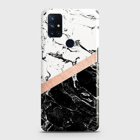 OnePlus Nord N10 5G Cover - Black & White Marble With Chic RoseGold Strip Case with Life Time Colors Guarantee B84