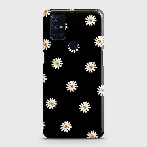 OnePlus Nord N10 5G Cover - White Bloom Flowers with Black Background Printed Hard Case with Life Time Colors Guarantee