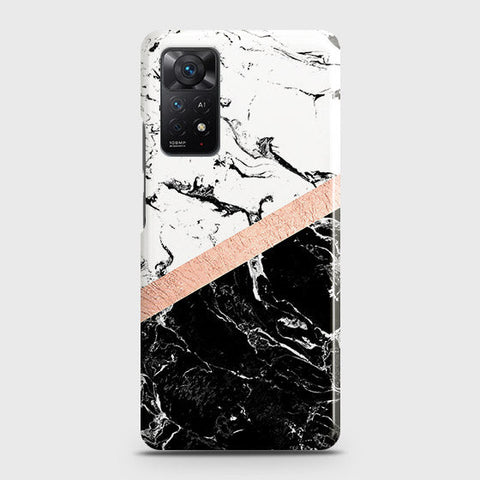 Xiaomi Redmi Note 11 -  Black & White Marble With Chic RoseGold Strip Printed Hard Case with Life Time Colors Guarantee B74