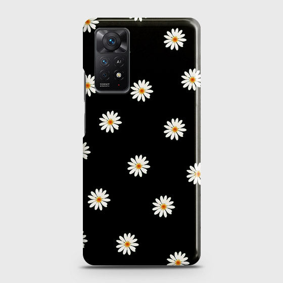 Xiaomi Redmi Note 11 Cover - White Bloom Flowers with Black Background Printed Hard Case with Life Time Colors Guarantee