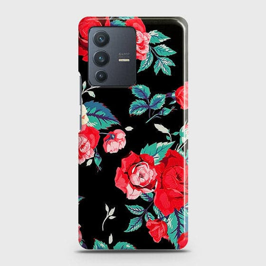 Vivo V23 5G Cover - Luxury Vintage Red Flowers Printed Hard Case with Life Time Colors Guarantee