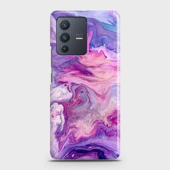 Vivo S12 Cover - Chic Blue Liquid Marble Printed Hard Case with Life Time Colors Guarantee