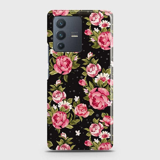 Vivo V23 5G Cover - Trendy Pink Rose Vintage Flowers Printed Hard Case with Life Time Colors Guarantee