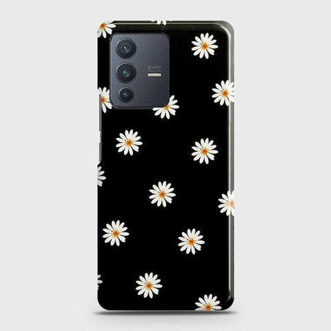 Vivo S12 Cover - White Bloom Flowers with Black Background Printed Hard Case with Life Time Colors Guarantee