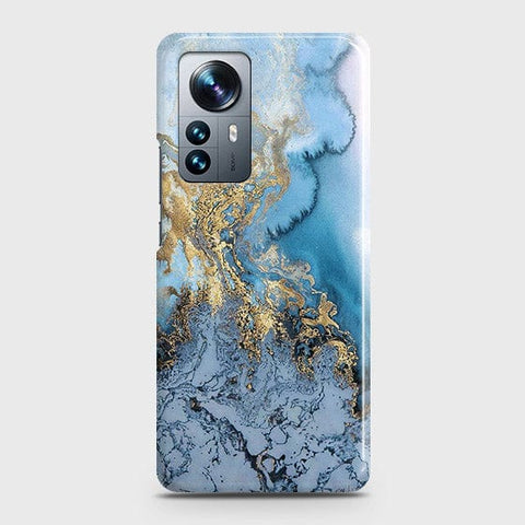 Xiaomi 12X Cover - Trendy Golden & Blue Ocean Marble Printed Hard Case with Life Time Colors Guarantee