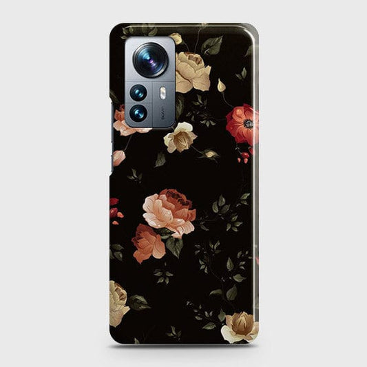 Xiaomi 12 Cover - Matte Finish - Dark Rose Vintage Flowers Printed Hard Case with Life Time Colors Guarantee