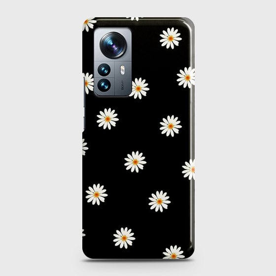 Xiaomi 12X Cover - White Bloom Flowers with Black Background Printed Hard Case with Life Time Colors Guarantee