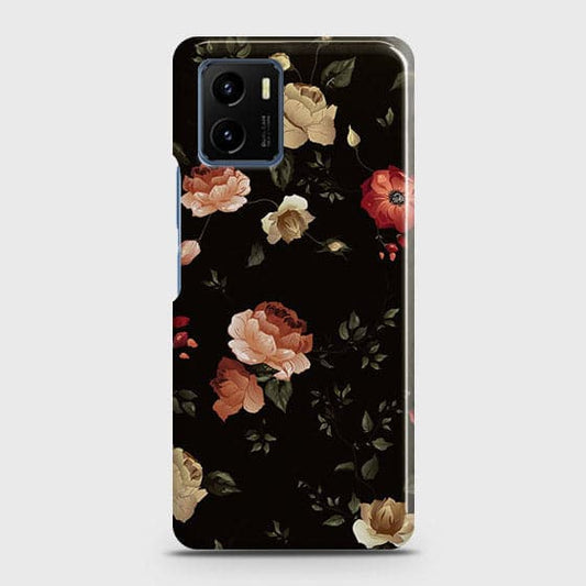 Vivo Y15s Cover - Matte Finish - Dark Rose Vintage Flowers Printed Hard Case with Life Time Colors Guarantee