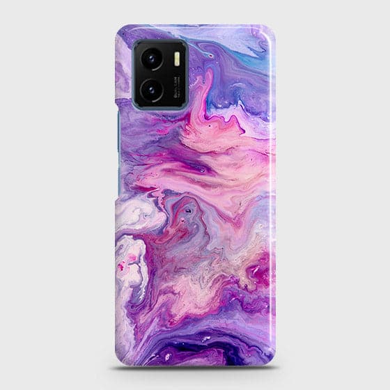 Vivo Y15s Cover - Chic Blue Liquid Marble Printed Hard Case with Life Time Colors Guarantee