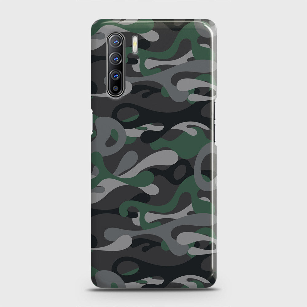 Oppo F15 Cover - Camo Series - Green & Grey Design - Matte Finish - Snap On Hard Case with LifeTime Colors Guarantee