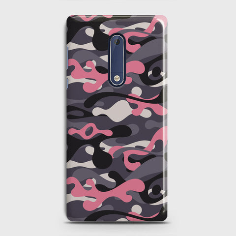 Nokia 5 Cover - Camo Series - Pink & Grey Design - Matte Finish - Snap On Hard Case with LifeTime Colors Guarantee