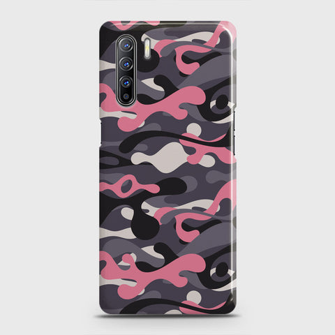 Oppo F15 Cover - Camo Series - Pink & Grey Design - Matte Finish - Snap On Hard Case with LifeTime Colors Guarantee