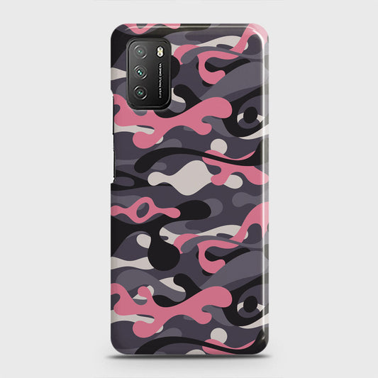 Xiaomi Poco M3 Cover - Camo Series - Pink & Grey Design - Matte Finish - Snap On Hard Case with LifeTime Colors Guarantee