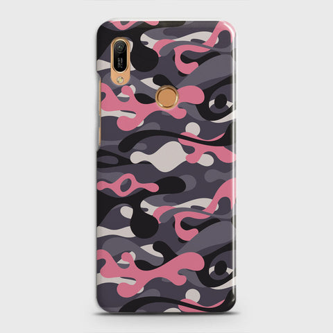 Huawei Y6 2019 Cover - Camo Series - Pink & Grey Design - Matte Finish - Snap On Hard Case with LifeTime Colors Guarantee