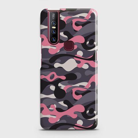 Vivo V15 Cover - Camo Series - Pink & Grey Design - Matte Finish - Snap On Hard Case with LifeTime Colors Guarantee