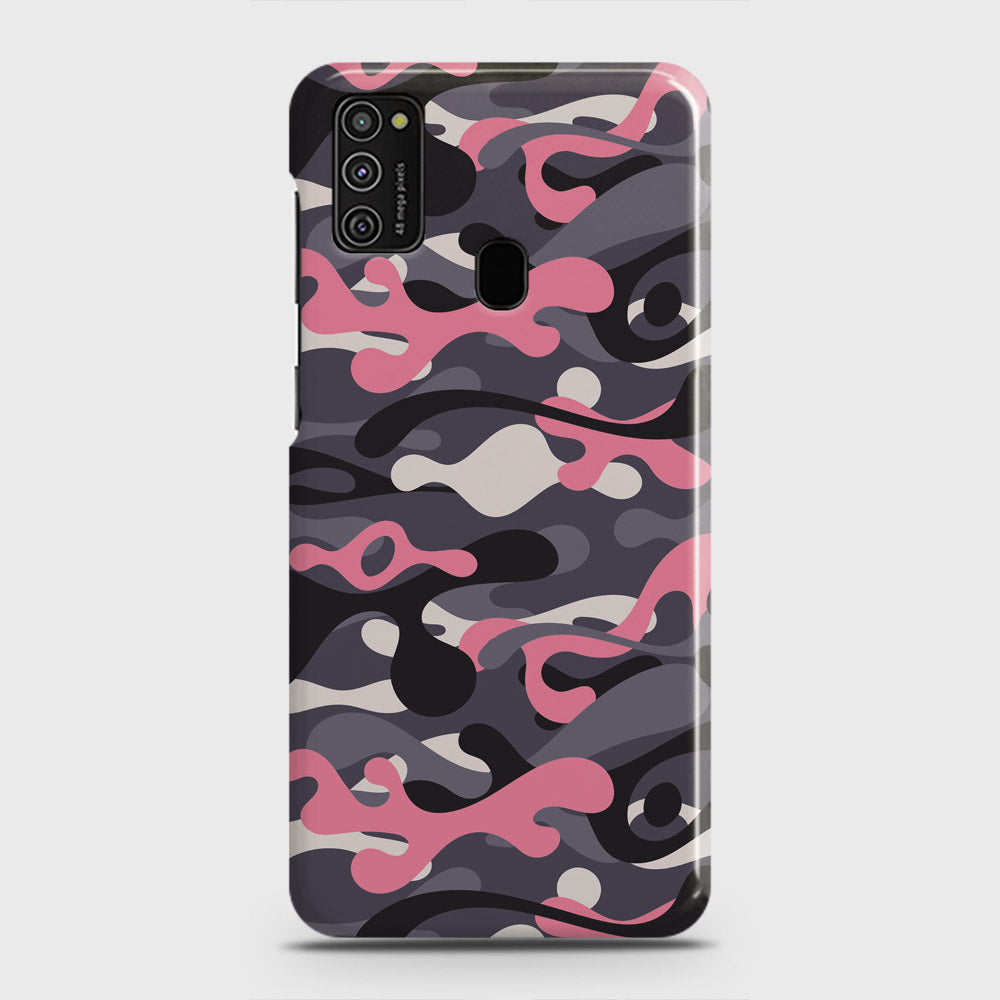 Samsung Galaxy M21 Cover - Camo Series - Pink & Grey Design - Matte Finish - Snap On Hard Case with LifeTime Colors Guarantee