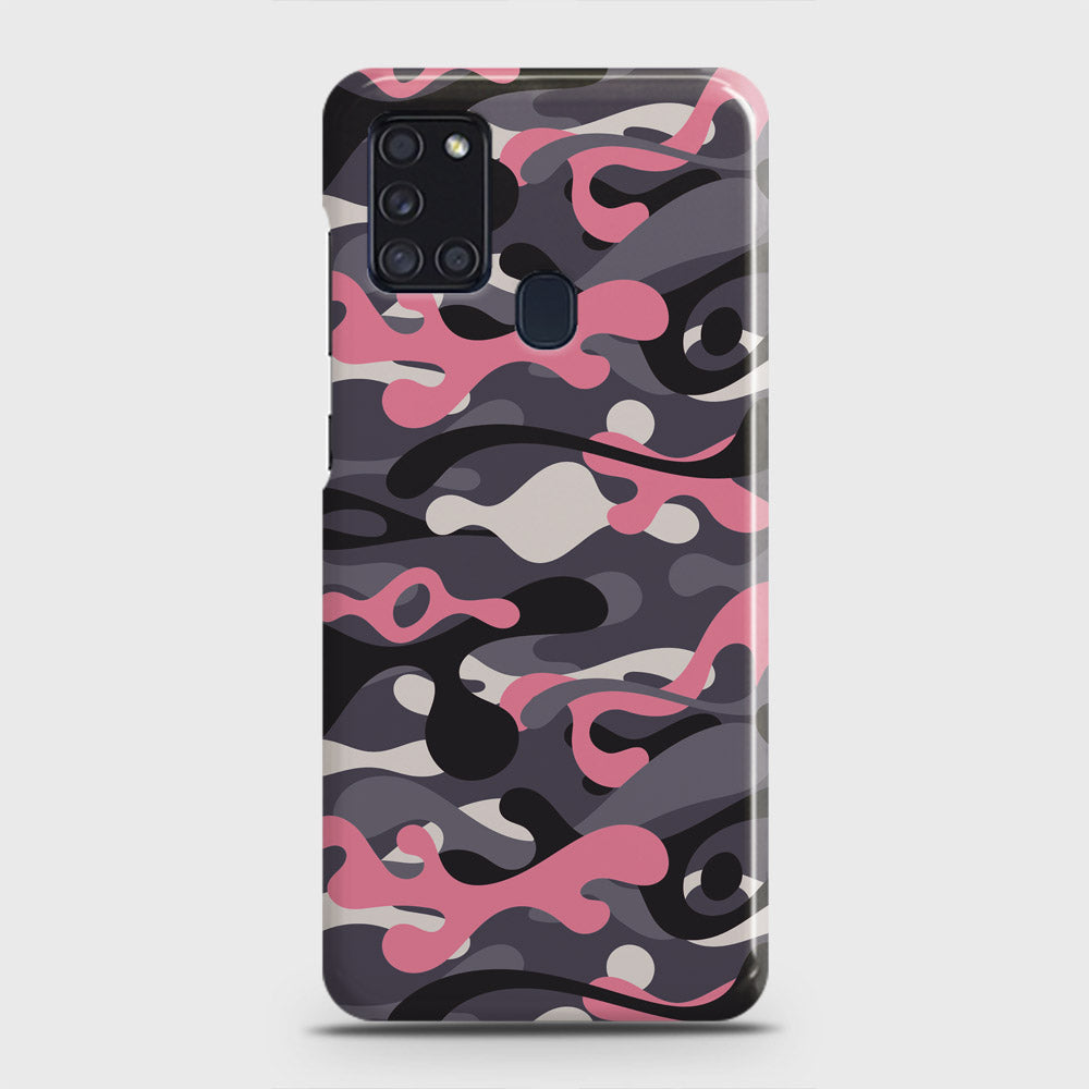 Samsung Galaxy A21s Cover - Camo Series - Pink & Grey Design - Matte Finish - Snap On Hard Case with LifeTime Colors Guarantee