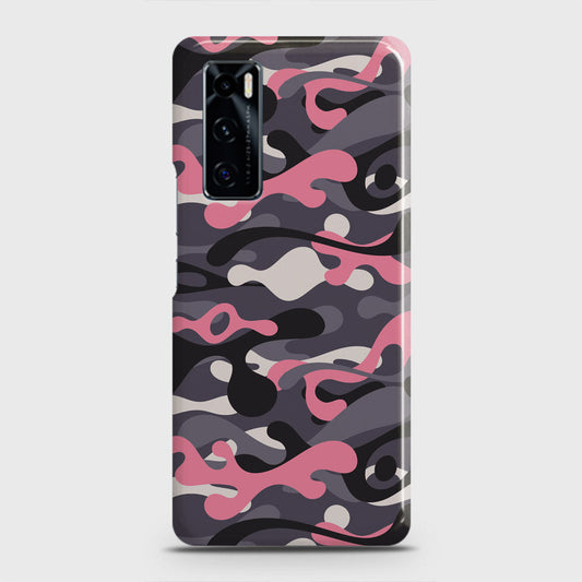 Vivo V20 SE Cover - Camo Series - Pink & Grey Design - Matte Finish - Snap On Hard Case with LifeTime Colors Guarantee