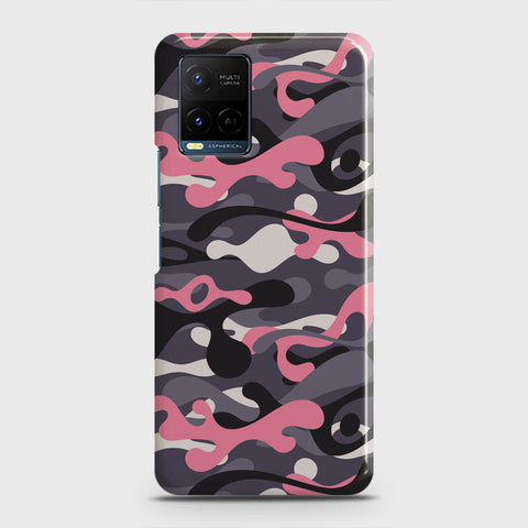 Vivo Y21 Cover - Camo Series - Pink & Grey Design - Matte Finish - Snap On Hard Case with LifeTime Colors Guarantee