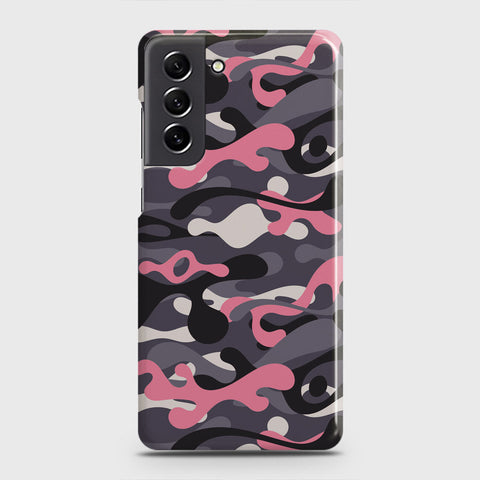 Samsung Galaxy S21 FE 5G Cover - Camo Series - Pink & Grey Design - Matte Finish - Snap On Hard Case with LifeTime Colors Guarantee