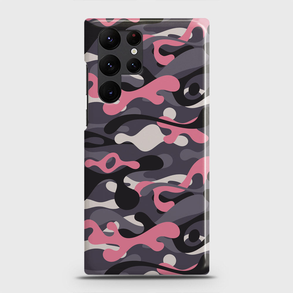 Samsung Galaxy S22 Ultra 5G Cover - Camo Series - Pink & Grey Design - Matte Finish - Snap On Hard Case with LifeTime Colors Guarantee