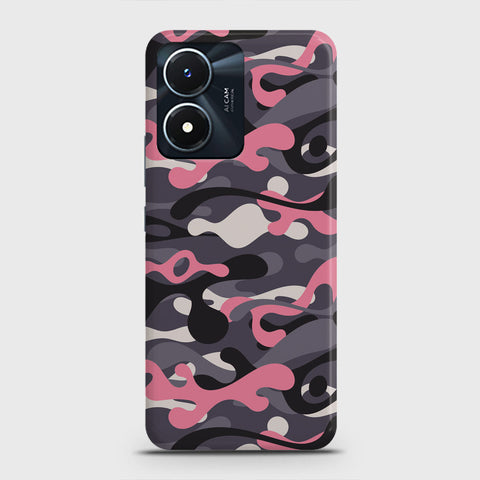 Vivo Y02s Cover - Camo Series - Pink & Grey Design - Matte Finish - Snap On Hard Case with LifeTime Colors Guarantee