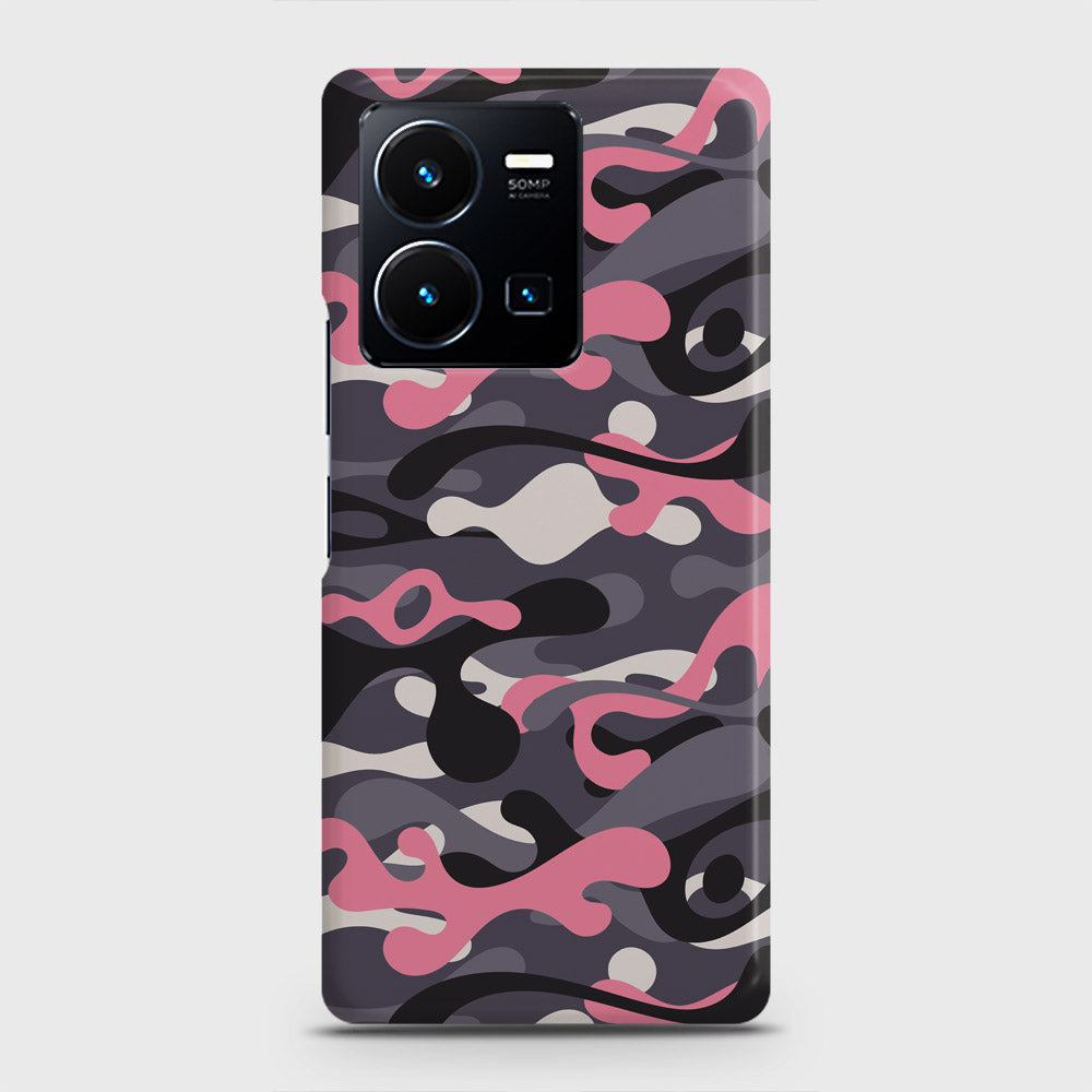 Vivo Y35 Cover - Camo Series - Pink & Grey Design - Matte Finish - Snap On Hard Case with LifeTime Colors Guarantee