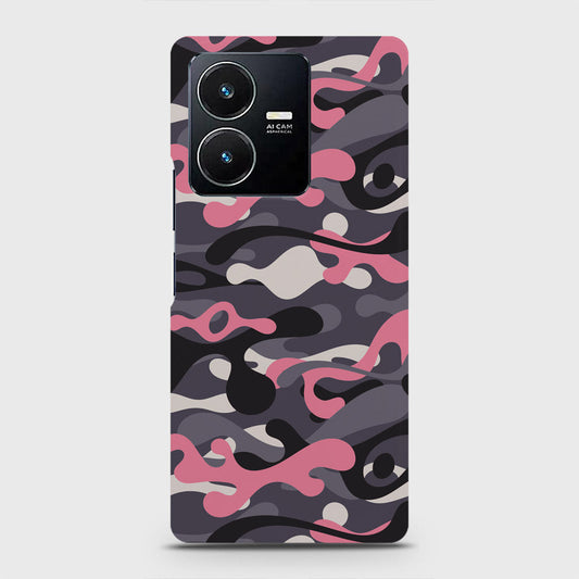 Vivo Y22 Cover - Camo Series - Pink & Grey Design - Matte Finish - Snap On Hard Case with LifeTime Colors Guarantee