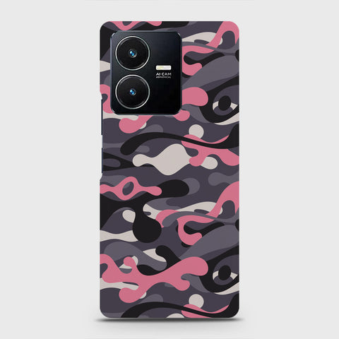 Vivo Y22s Cover - Camo Series - Pink & Grey Design - Matte Finish - Snap On Hard Case with LifeTime Colors Guarantee