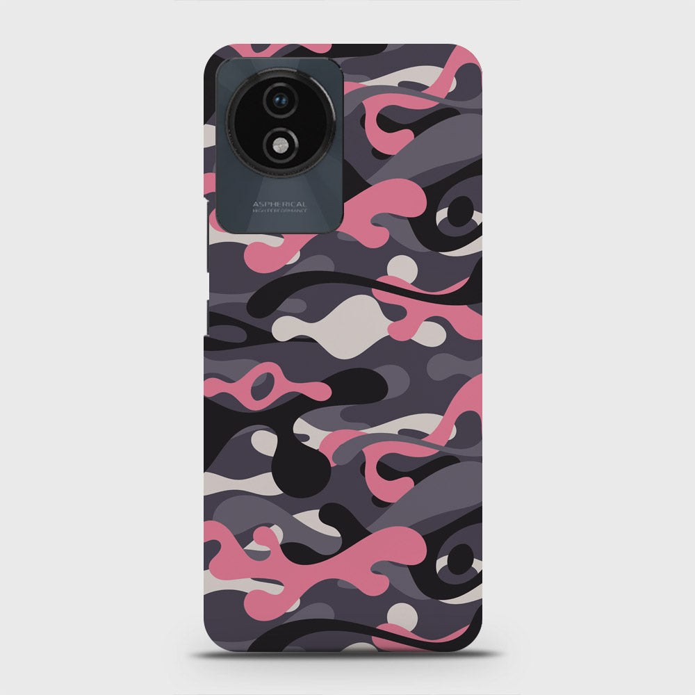 Vivo Y02 Cover - Camo Series - Pink & Grey Design - Matte Finish - Snap On Hard Case with LifeTime Colors Guarantee