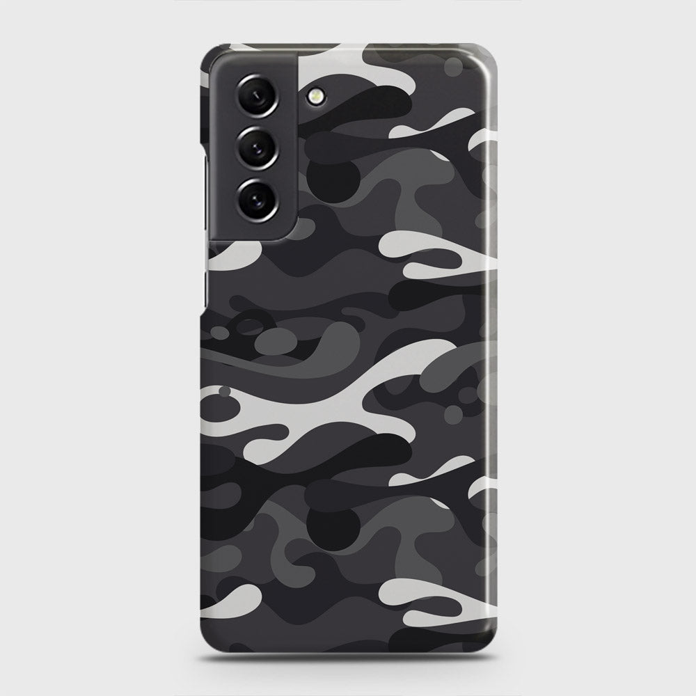 Samsung Galaxy S21 FE 5G Cover - Camo Series - White & Grey Design - Matte Finish - Snap On Hard Case with LifeTime Colors Guarantee