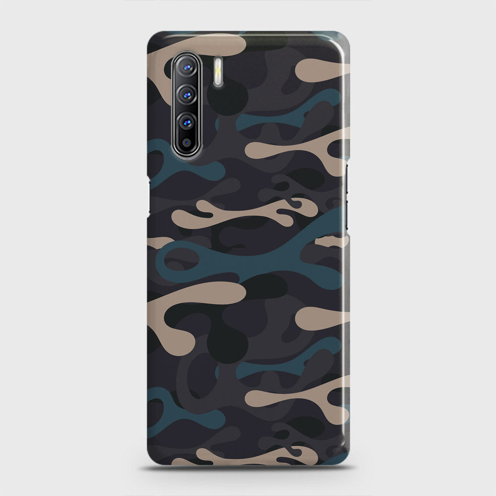 Oppo F15 Cover - Camo Series - Blue & Grey Design - Matte Finish - Snap On Hard Case with LifeTime Colors Guarantee