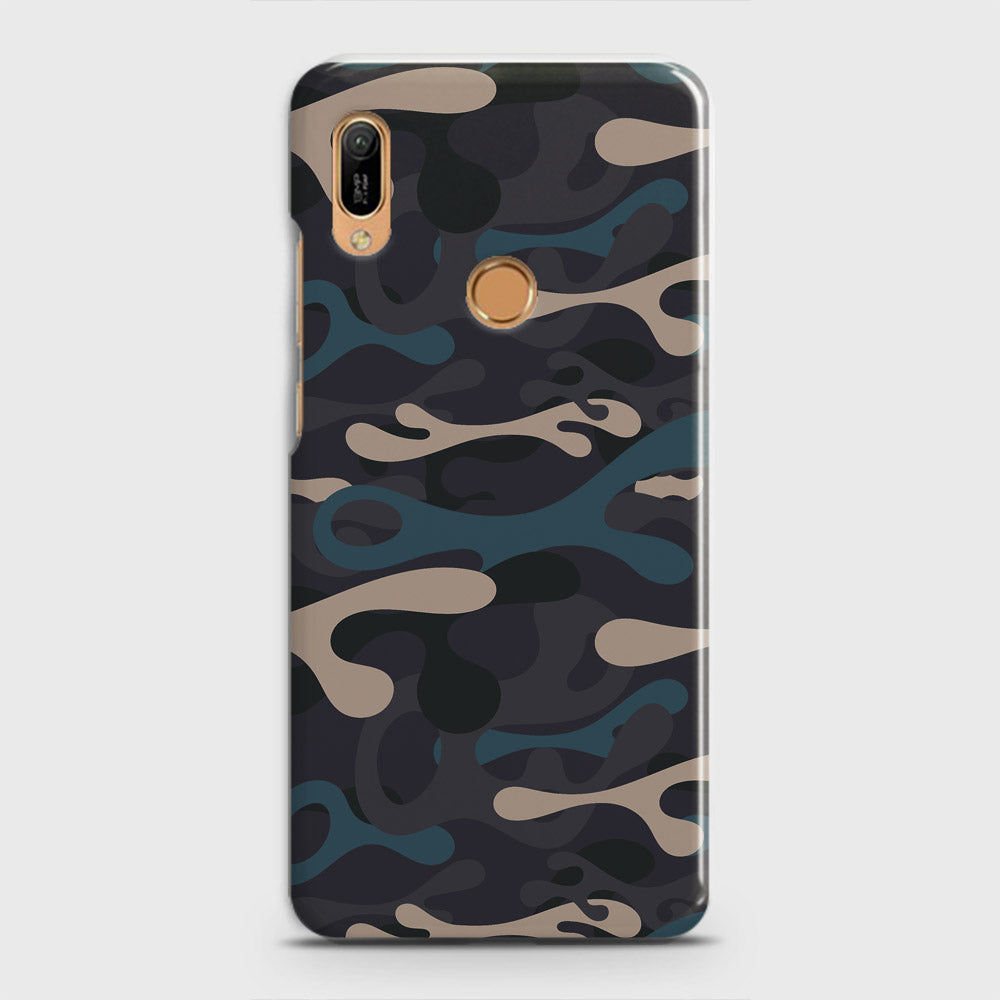 Huawei Y6 2019 Cover - Camo Series - Blue & Grey Design - Matte Finish - Snap On Hard Case with LifeTime Colors Guarantee