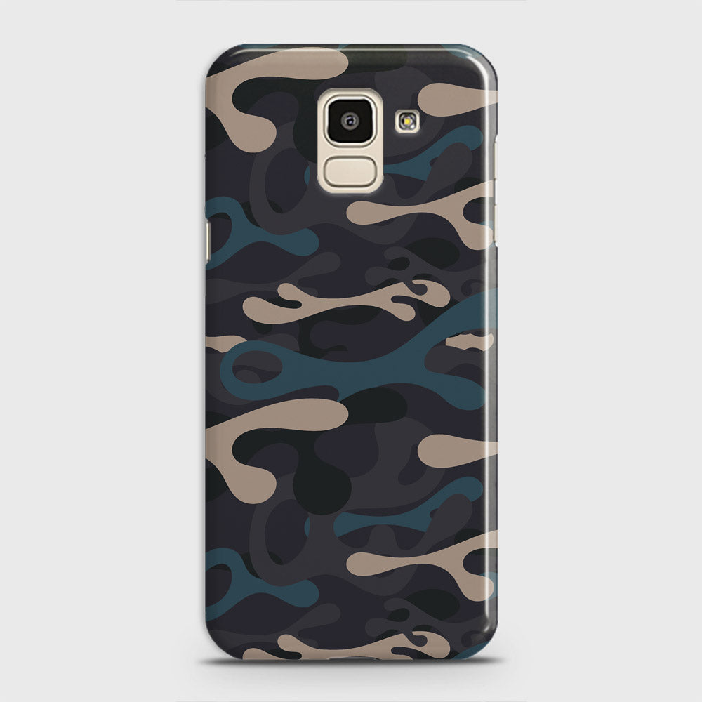 Samsung Galaxy J6 2018 Cover - Camo Series - Blue & Grey Design - Matte Finish - Snap On Hard Case with LifeTime Colors Guarantee