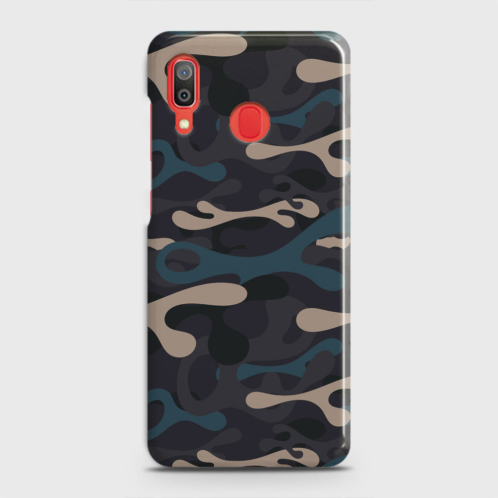 Samsung Galaxy A20 Cover - Camo Series - Blue & Grey Design - Matte Finish - Snap On Hard Case with LifeTime Colors Guarantee