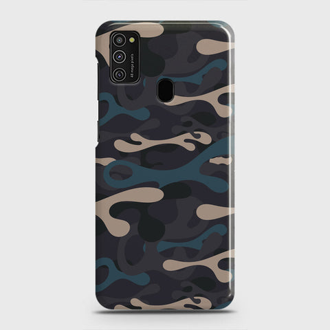 Samsung Galaxy M21 Cover - Camo Series - Blue & Grey Design - Matte Finish - Snap On Hard Case with LifeTime Colors Guarantee