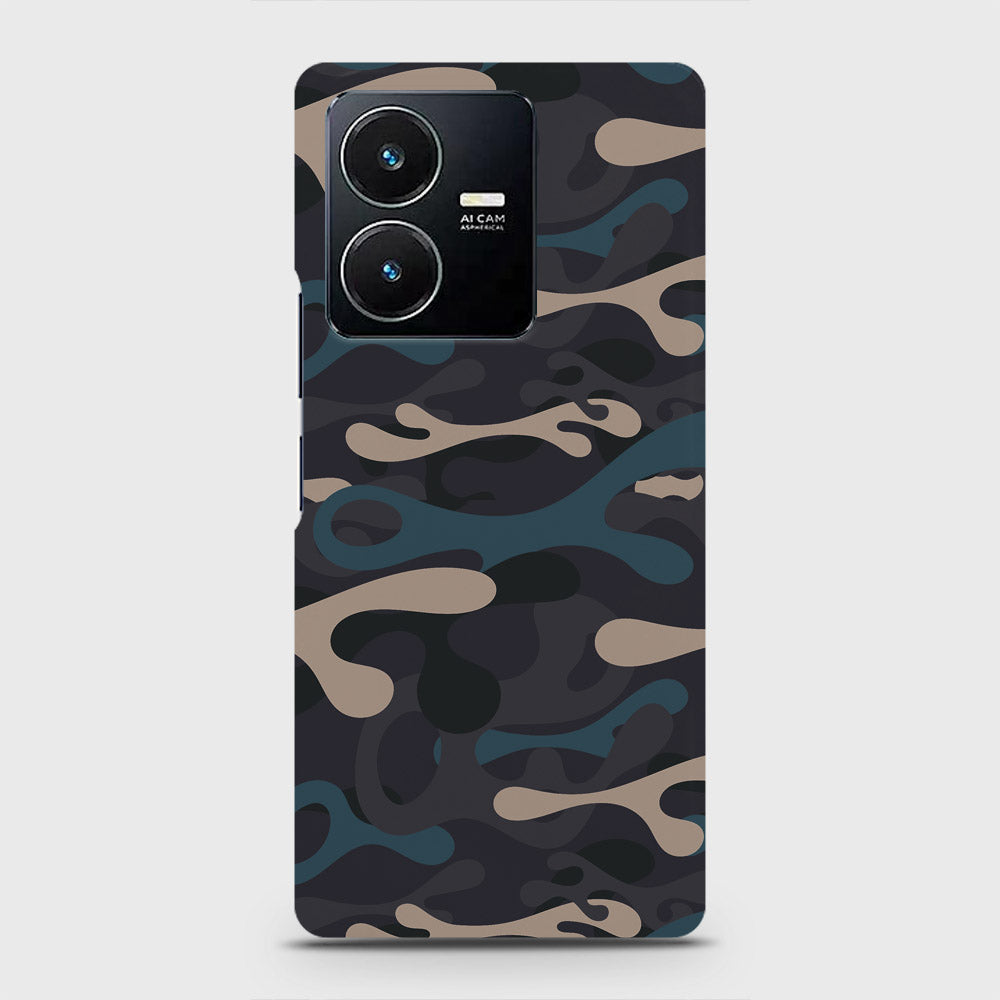 Vivo Y22 Cover - Camo Series - Blue & Grey Design - Matte Finish - Snap On Hard Case with LifeTime Colors Guarantee