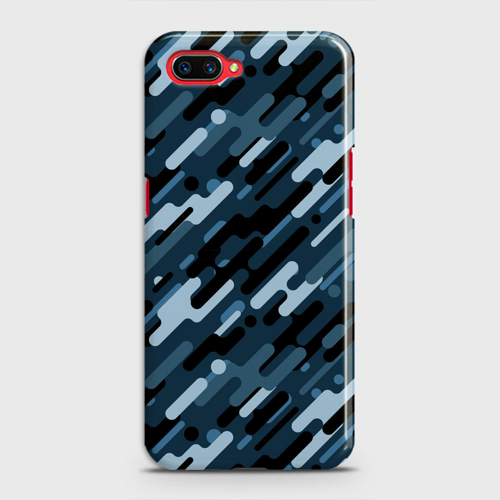 Oppo A3S Cover - Camo Series 3 - Black & Blue Design - Matte Finish - Snap On Hard Case with LifeTime Colors Guarantee