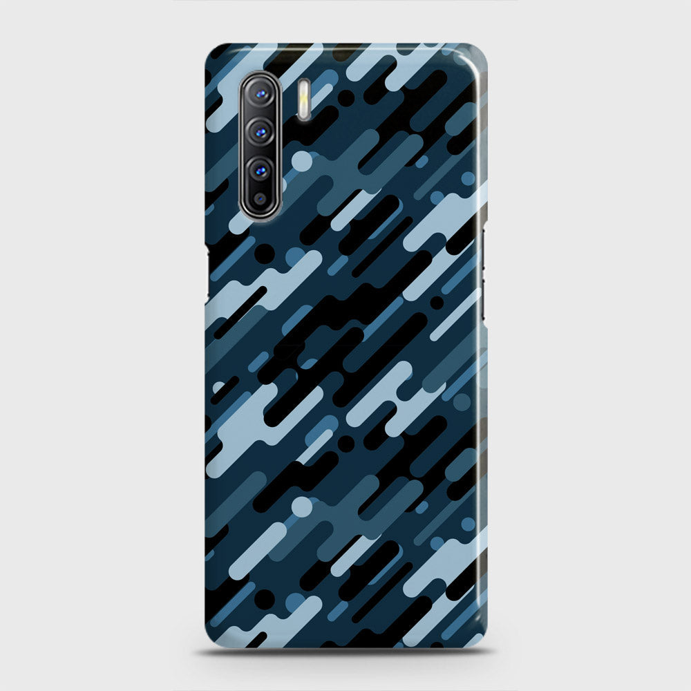 Oppo F15 Cover - Camo Series 3 - Black & Blue Design - Matte Finish - Snap On Hard Case with LifeTime Colors Guarantee